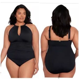 Lauren Ralph Lauren Plus Size Keyhole Neck Halter One Piece Black Swimsuit